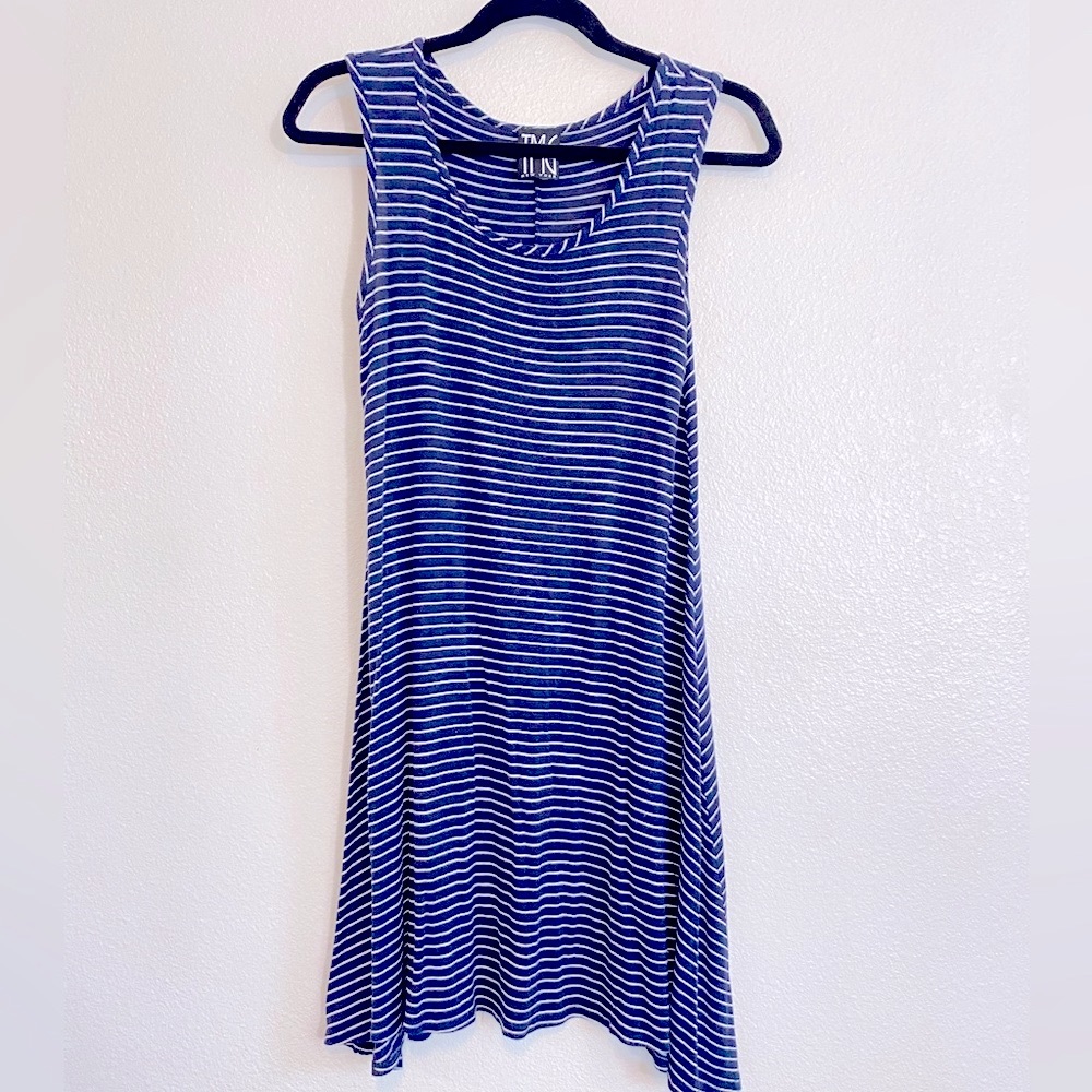 Blue and white striped dress